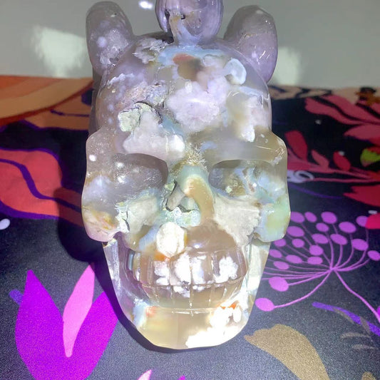 BIG green flower agate claw skull