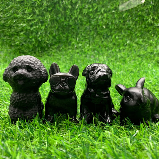 Animal Four dog obsidian carving