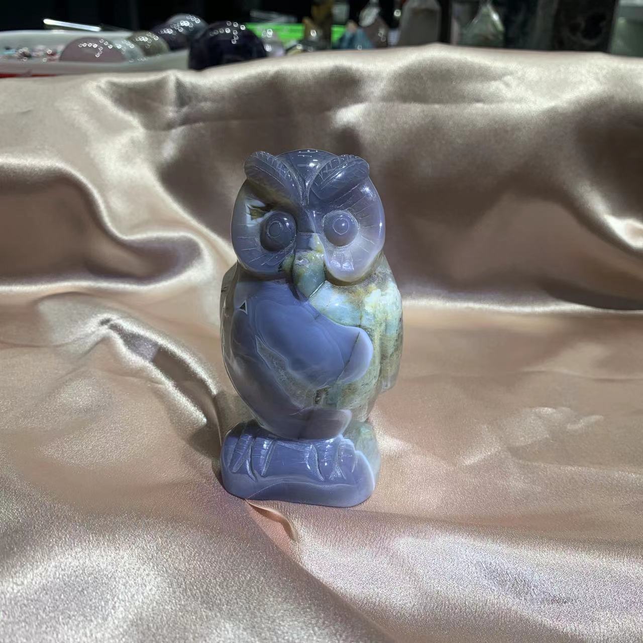 C14 blue flower agate and ocean jasper owl