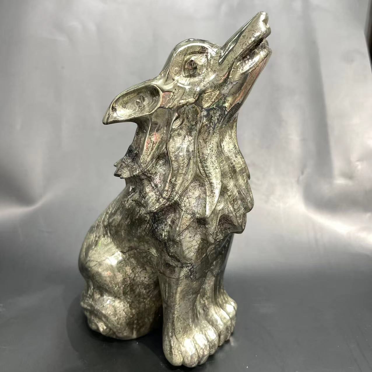 Pyrite Wolf carving